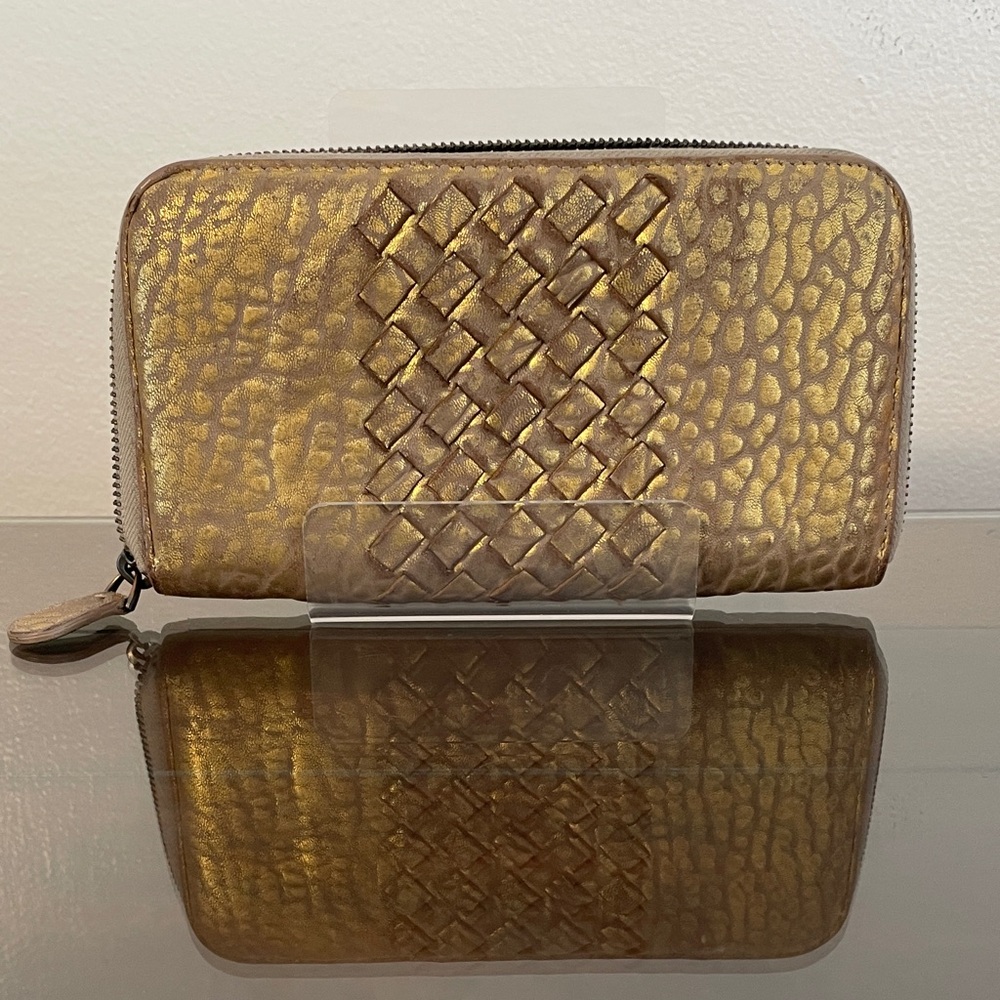 Bottega Veneta Cream / Gold Leather Wallet